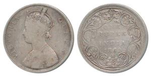 Victoria Queen, Silver Rupee, 1862, B / II / 0 / 10 dots. Fine+, Very Rare.