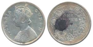 Victoria Queen, Silver Rupee, 1862, B / II / 2 / 3. About Very Fine, Very Rare.