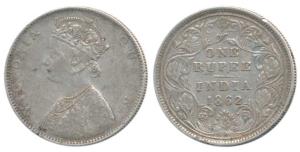 Victoria Queen, Silver Rupee, 1862, D / II, 5 Panel Experimental Coin. Very Fine, Rare.
