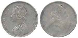 Victoria Queen, Silver Rupee, Error, Brockage, complete lakhi impression on rev., the lakh