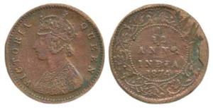 Victoria Queen, Copper 1/12 Anna, 1874, Calcutta Mint (PR 783). Very Fine, Extremely Rare.