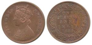 Victoria Empress, Copper ¼ Anna, 1889, Bombay Mint, B / I. Uncirculated.