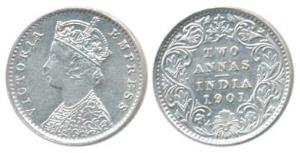 Victoria Empress, Silver 2 Annas, 1901, Calcutta Mint, B / II / ’C’ incused. Uncirculated.