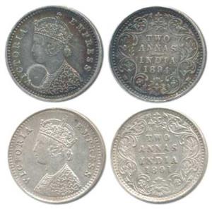 Victoria Empress, Silver ¼ Rupee (2), 1891 and 1894, B / II / B incused, Bombay Mint. Abou