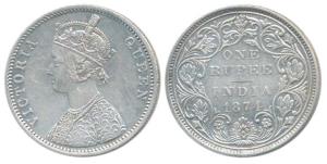 Victoria Queen, Silver Rupee, 1874, Bombay Mint, A2 / II Dot. Extremely Fine, Very Rare.