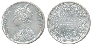 Victoria Queen, Silver Rupee, 1874, Bombay Mint, A2 / II No mint mark. Extremely Fine, Sca
