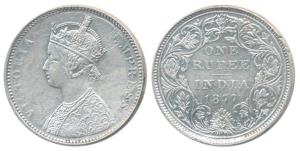 Victoria Empress, Silver Rupee, 1877, Bombay Mint, A6 / II Dot. Very Fine+.