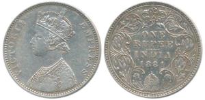 Victoria Empress, Silver Rupee, 1881, Bombay Mint, A3 / IV / dot. Very Fine+, Rare.