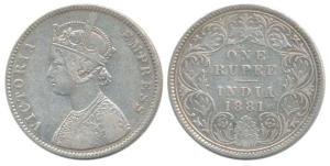Victoria Empress, Silver Rupee, 1881, Calcutta Mint, A1 / I / ‘C’ incuse. Very Fine+, Rare