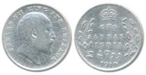 Edward VII, Silver 2 Annas, 1910, Bombay Mint with dot. Very Fine, Scarce.