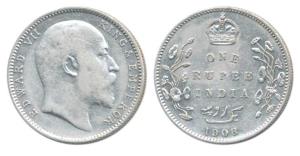 Edward VII, Silver Rupee, 1908, Bombay Mint, B incuse and dot, date numeral 8 struck over 