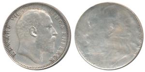 Edward VII, Silver Rupee, Error, Brockage, near complete lakhi impression on rev., the lak