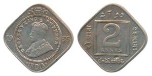 George V, Silver 2 Annas, 1935, Bombay Mint. Very Fine+, Rare.