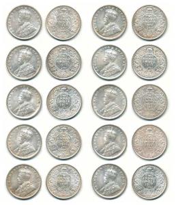 George V, Silver 2 Annas (10), 1917 . Uncirculated. (10)