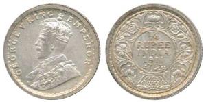 George V, Silver ¼ Rupee, 1911, Calcutta Mint. Extremely Fine, with traces of luster, Rare