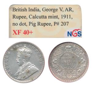 George V, Silver Rupee, 1911, Calcutta Mint. About Extremely Fine.