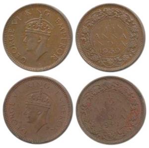 George VI, Copper 1/12th Anna (2), 1939 and 1942, Bombay Mint, Mature Head. Extremely Fine