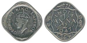 George VI, Cupro-Nickel ½ Anna, 1947, Bombay Mint. Proof Restrike, in Mint State, Rare.
