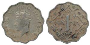 George VI, Cupro-Nickel Anna, 1940, Calcutta Mint, head type II. Very Fine, Scarce.