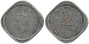 George VI, Cupro-Nickel 2 Annas, 1940, Bombay Mint,Young Head. Good, Extremely Rare.