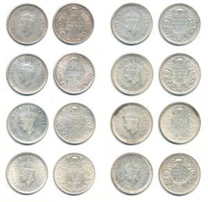 George VI, Silver and Half Silver ½ Rupee, complete set of 8 different dates 1938, 1939, 1