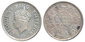 George VI, Silver Rupee, 1938, Bombay Mint, with dot. About Uncirculated, Rare.