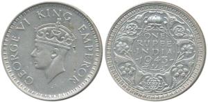 George VI, Half Silver Rupee, 1943, A / Ia, Large 3. Very Fine, Extremely Rare.