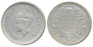 George VI, Half Silver Rupee, 1943, B/Ia, Large 3. Very Fine+, Scarce.