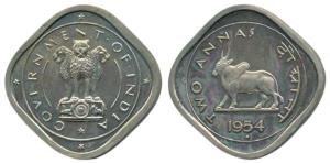 Cupro-Nickel 2 Annas, 1954, Bombay Mint. Proof in Mint State.