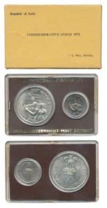 1972 Uncirculated Set, 25th Anniversary of Indian Independence, set of 2, 50 Paise and Rup