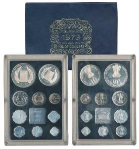 1973 Proof Set, Grow More Food, set of 10, 1 Paisa to Rupees 10. In immaculate condition, 