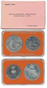 1978 Uncirculated Set, Food and Shelter For All, set of 2, Rupees 10 and 50. In near immac