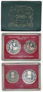 1980 Proof Set, Rural Women’s Advancement, set of 2, Rupees 10 and 100. In immaculate cond