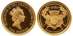 Great Britain, Elizabeth II, Gold 2 Pounds, 16g, 1986, Scottish thistle on rev. issued to 