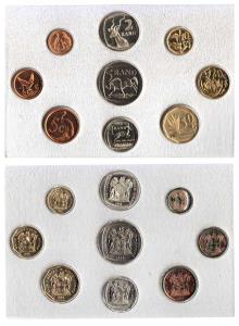 South Africa, UNC Set of 9 coins, 1975, 1, 2, 5, 10, 20 and 50 Cents, 1, 2 and 5 Rands. Se