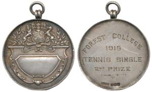 Forest College, Silver Medal, 1916, Tennis Single, 2nd Prize engraved on rev., coat of the