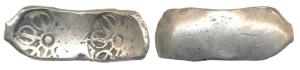 Punch-marked, Gandhara Janapada, Silver Shatamana, 11.05g, bent bar, six armed symbol at e