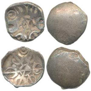 Punch-marked, Gandhara Janapada, Silver Shana (2), single six armed symbol on obv. uniface