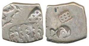 Punch-marked, Magadha Imperial, Silver Karshapana, 3.36g, three human figures in one punch