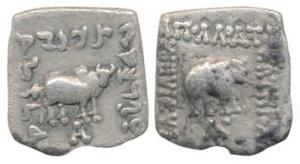 Indo-Greeks, Apollodotus I (c. 160-150 BC), Silver Square Drachm, 2.3g, Bilingual series, 