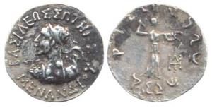 Indo-Greeks, Menander I, Silver Drachm, 1.52g, Bilingual series, obv. diademed bust to lef