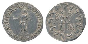 Indo-Scythians, Maues (c. 125-85 BC), Silver Tetradrachm, 8.9g, Zeus standing left, holdin