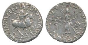 Indo-Scythians, Azes I (c. 57-35 BC), Silver Tetradrachm, 9.53g, king mounted on a horse t