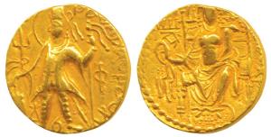 Kushanas, Vashishka (c. 245-266 AD), Gold Dinar, obv. king standing left, holding a triden