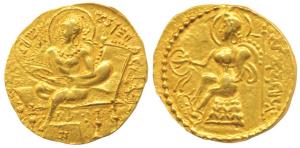 Guptas, Samudragupta (335-380 AD), Gold Dinar, 7.80 g, Lyrist type, obv. king seated on a 