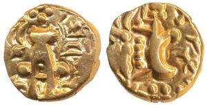 Karkotakas of Kashmir, Pratapaditya (5th century AD), Base Gold, 7.45g, seated goddess wit