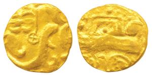Karnataka, Chalukyas of Badami (c. 700-900 AD), Gold Gadyana, obv. representation of a pro