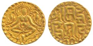 Kalachuris of Tripuri, Gangeya Deva (1015-1040 AD), Gold Dinara, 4.03g, obv. Goddess Laksh