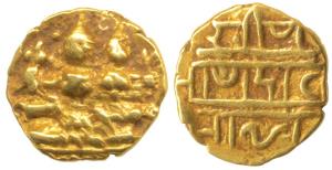 Vijayanagar, Devaraya I (1406-1422 AD), Gold ½ Pagoda, 1.68g, Shiva-Parvati seated on obv.