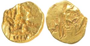 Vijayanagar, Sadashiva Raya (1543-1570 AD), Gold Fanam, 0.36g, obv. Shiva and Parvati seat